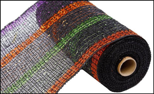 Poly Burlap Tinsel Foil Stripe Mesh Ribbon : Black Lime Green Purple Copper Orange - 10 Inches x 10 Yards (30 Feet)