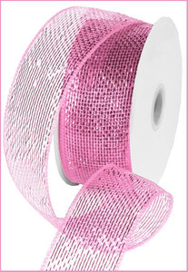 Deco Poly Mesh Ribbon : Metallic Pink - 2.5 Inches x 25 Yards (75 Feet)