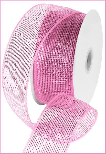 Deco Poly Mesh Ribbon : Metallic Pink - 2.5 Inches x 25 Yards (75 Feet)