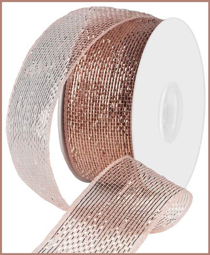 Deco Poly Mesh Ribbon : Metallic Rose Gold - 2.5 Inches x 25 Yards (75 Feet)