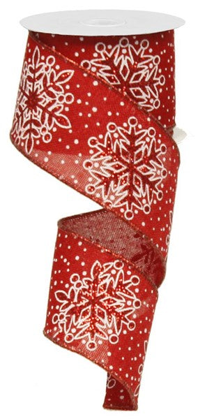 Glittered Snowflake Wired Ribbon - Red, White - 2.5 Inches x 10 Yards (30 Feet)