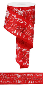 Merry Christmas Script Wired Ribbon : Red - 2.5 Inches x 10 Yards (30 Feet)