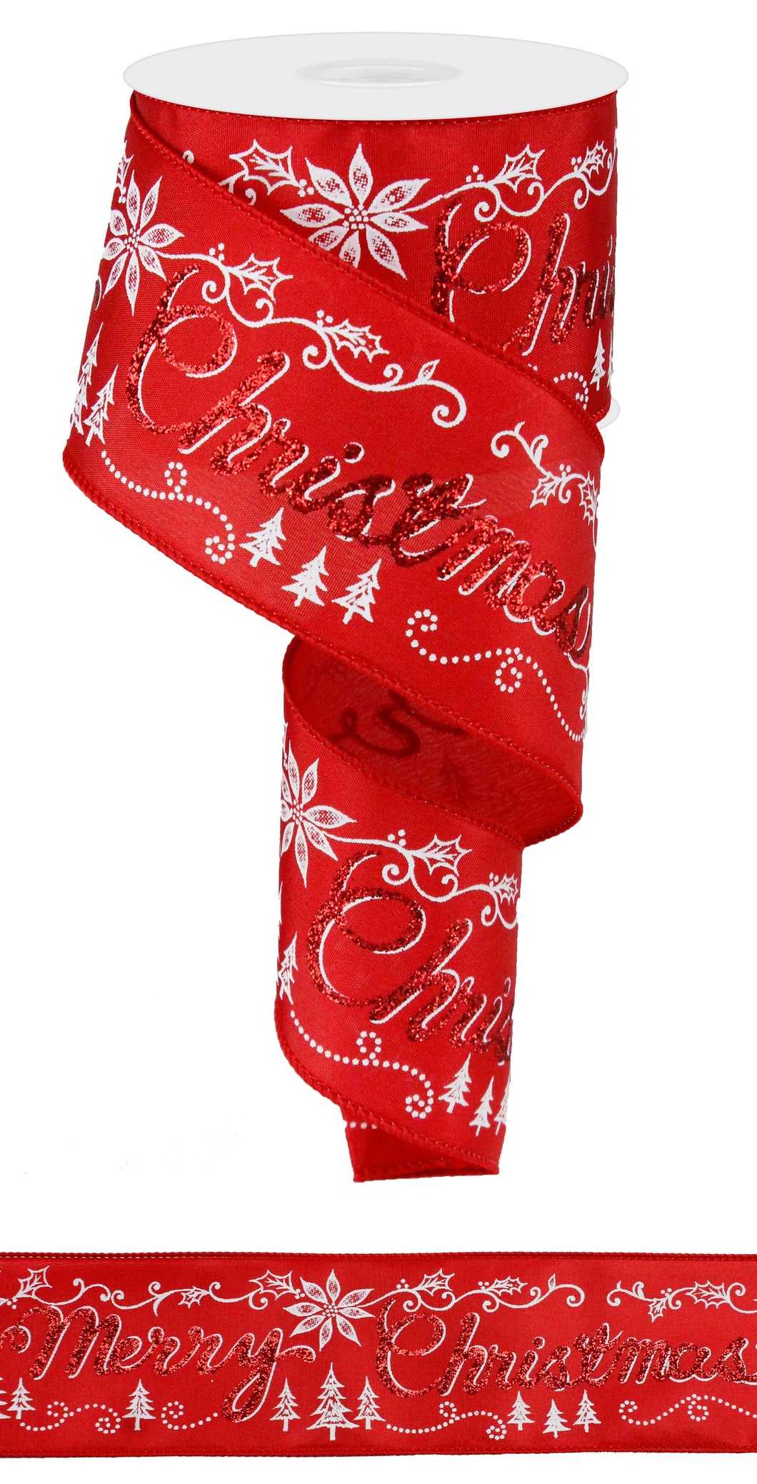 Merry Christmas Script Wired Ribbon : Red - 2.5 Inches x 10 Yards (30 Feet)