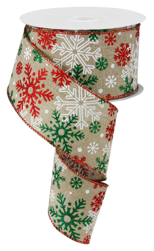 Christmas Snowflakes Wired Ribbon : Red, Green, Emerald, White - 2.5 Inches x 10 Yards (30 Feet)