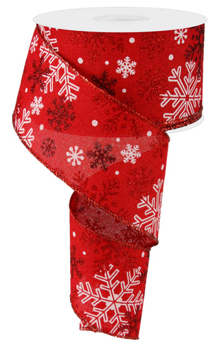 SNOWFLAKES Color: RED/BURGUNDY/WHITE - 2.5 Inches x 10 Yards (30 Feet)