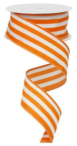 Vertical Stripe Wired Ribbon - Orange, White - 1.5 Inches x 10 Yards (30 Feet)