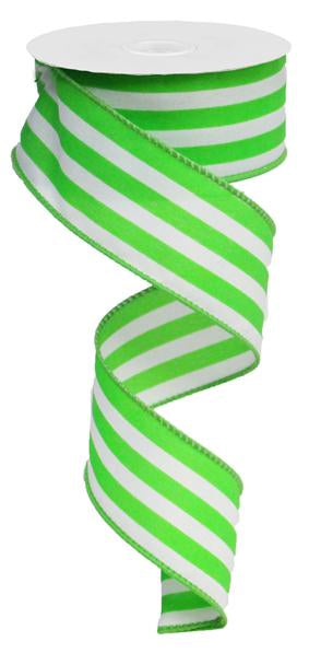 Wide Stripe Wired Ribbon - Apple Green, White - 1.5 Inches x 10 Yards (30 Feet)