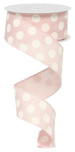 Polka Dot Wired Ribbon : Pink, White - 1.5 Inches x 10 Yards (30 Feet)