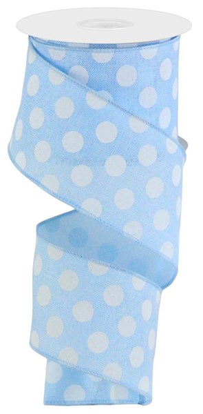 Polka Dot Wired Ribbon : Light Blue White - 2.5 Inches x 10 Yards (30 Feet)