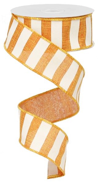 Horizontal Stripe Wired Ribbon : Orange White - 1.5 Inches x 10 Yards (30 Feet)