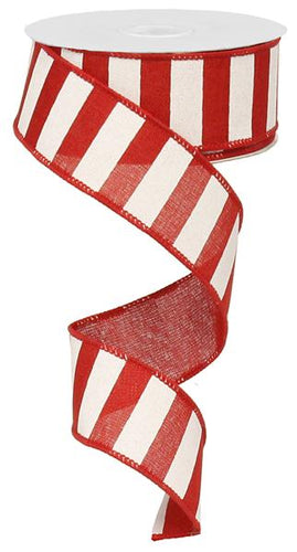 Horizontal Stripe Wired Ribbon : Red White - 1.5 Inches x 10 Yards (30 Feet)