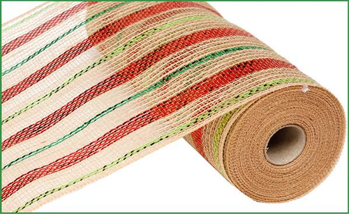 Deco Poly Jute Mesh Ribbon - Metallic Red, Lime, Emerald Green Christmas - 10 Inches x 10 Yards (30 Feet)