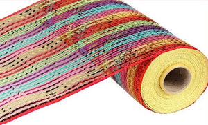 Wide Foil Stripe Deco Mesh Ribbon - Multi Brights - 10.25 Inches x 10 Yards (30 Feet)