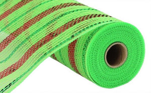 Poly Faux Jute Matte Metallic Mesh Ribbon : Lime Green, Red, Emerald Green - 10.5 Inches x 10 Yards (30 Feet)