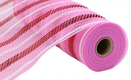 Poly Faux Jute Matte Metallic Mesh Ribbon : Light Pink, Red, White - 10.5 Inches x 10 Yards (30 Feet)