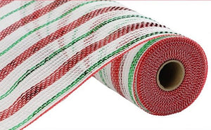 Poly Faux Jute Matte Metallic Mesh Ribbon : Lime Green, Red, Emerald Green - 10.5 Inches x 10 Yards (30 Feet)