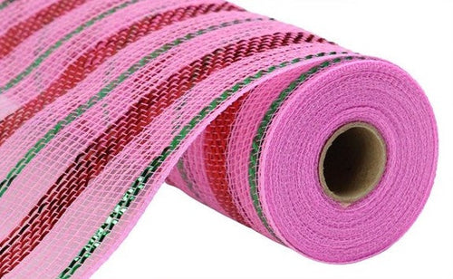 Poly Faux Jute Matte Metallic Mesh Ribbon : Light Pink, Red, Emerald Green - 10.5 Inches x 10 Yards (30 Feet)