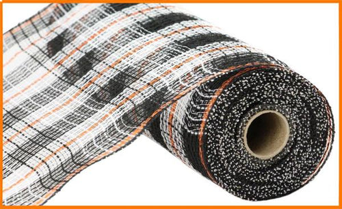 Halloween Faux Jute Check Foil Mesh Ribbon : Orange, Black - 10 Inches x 10 Yards (30 Feet)