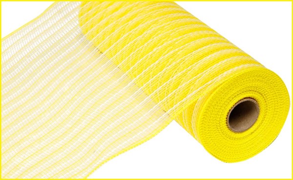 Poly Jute Deco Mesh Ribbon : Yellow, Ivory Thin Stripe - 10.25 Inches x 10 Yards (30 Feet)