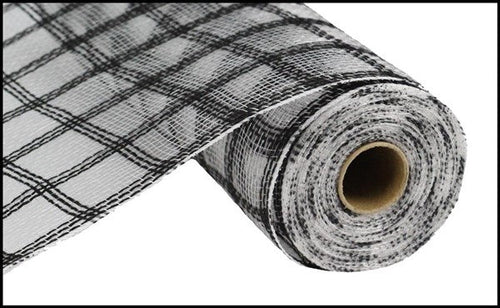 Plaid Check Deco Poly Faux Jute Mesh Ribbon : Black - 10.25 Inches x 10 Yards (30 Feet)