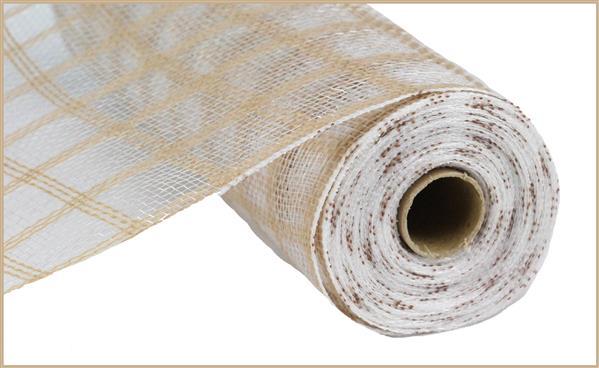 Deco Poly Faux Jute Check Mesh Ribbon : Beige, Light Brown Burlap - 10.25 Inches x 10 Yards (30 Feet)