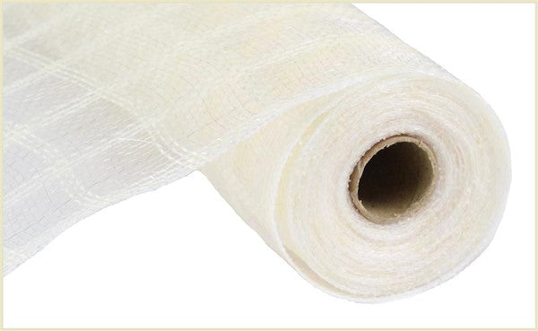 Deco Poly Faux Jute Check Mesh Ribbon : Cream - 10.25 Inches x 10 Yards (30 Feet)