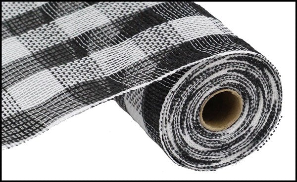 Faux Jute Check Mesh Ribbon: Black & White - 10 Yards Jute Deco Mesh Ribbon Floral Mesh Ribbon 10.5