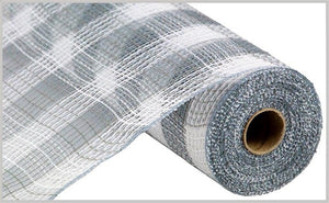 Small Check Faux Jute Deco Mesh Ribbon : Grey Gray, White - 10.25 Inches x 10 Yards (30 Feet)