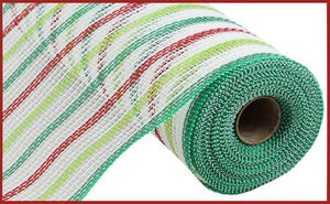 Faux Jute Stripe Mesh Ribbon : Red White Emeral Green Lime - 10.25 Inches x 10 Yards (30 Feet)