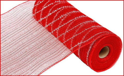 Deco Poly Mesh Ribbon Tinsel Mesh Ribbon : Red, Silver - 10 Inches x 10 Yards (30 Feet)