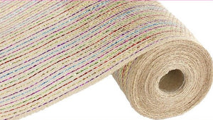 Poly Jute Burlap Foil Mesh Ribbon : Rainbow - 10 Inches x 10 Yards (30 Feet)