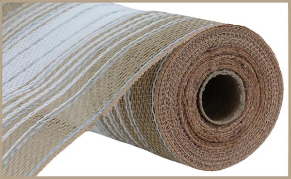 Faux Jute Matte Stripe : Natural White Silver - 10.25 Inches x 10 Yards 