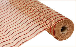 Poly/Jute/Metallic Mesh  Red/Natural - 21 Inches x 10 Yards (30 Feet)