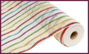 Cotton Poly Rainbow Mesh Ribbon: Rainbow - 21 Inches x 10 Yards (30 Feet)