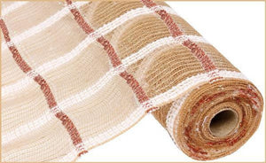 Snowdrift Jute Tinsel Mesh : Natural Beige Red White - 21 Inches x 10 Yards (30 Feet)