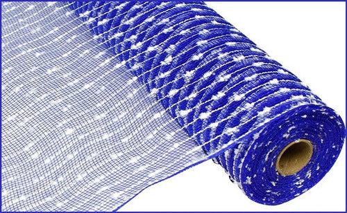 Cottonball Deco Mesh Ribbon : Royal Blue White - 21 Inches x 10 Yards (30 Feet)