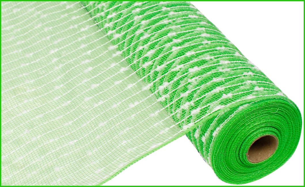 Cottonball Deco Mesh Ribbon : Lime Green White - 21 Inches x 10 Yards (30 Feet)