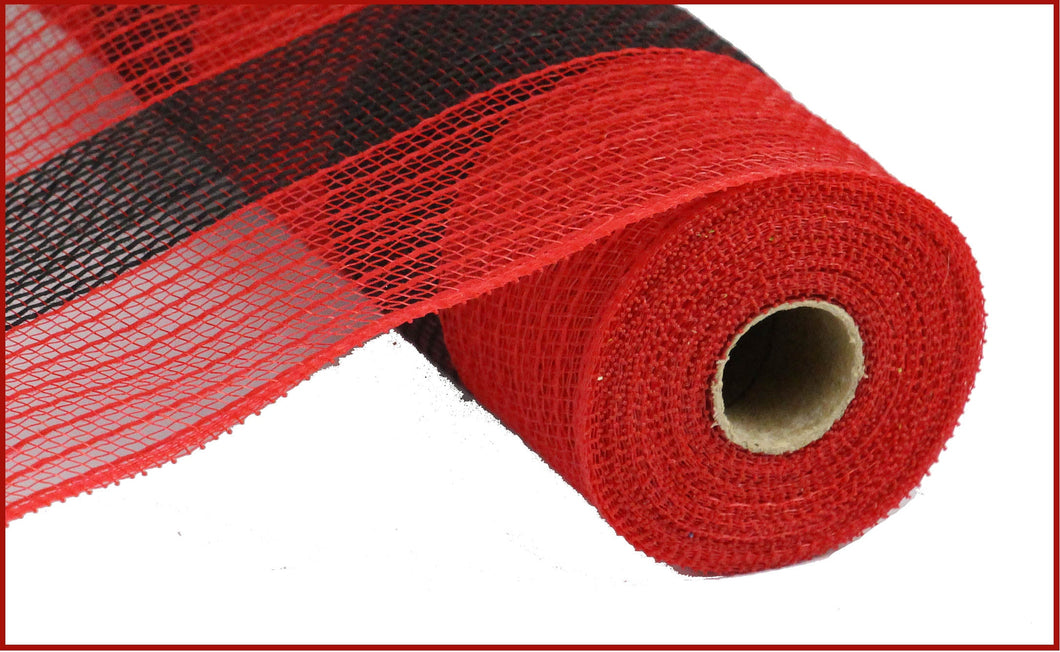 Poly Faux Jute Wide Stripe Deco Mesh Ribbon : Black Red -  21 Inches x 10 Yards (30 Feet)