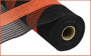 Poly Faux Jute Wide Stripe Deco Mesh Ribbon : Black Orange -  21 Inches x 10 Yards (30 Feet)