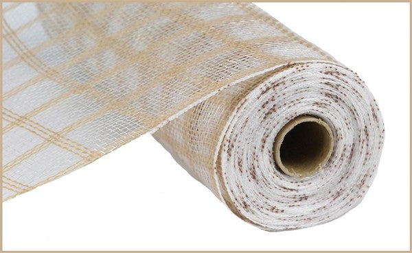 Faux Jute Check Mesh Ribbon : Jute White - 21 Inches x 10 Yards (30 Feet)