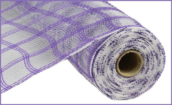 Faux Jute Check Mesh Ribbon : Purple White - 21 Inches x 10 Yards (30 Feet)