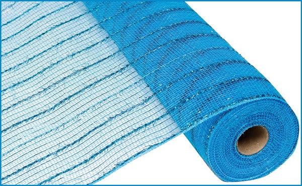 Tinsel Foil Deco Mesh Ribbon : Turquoise - 21 Inches x 10 Yards (30 Feet)