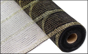 Wide Tinsel Foil Deco Mesh Ribbon : Black Gold - 21 Inches x 10 Yards (30 Feet)