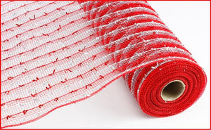 Laser Foil Mesh Ribbon : Red Silver -  21 Inches x 10 Yards (30 Feet)