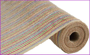 Jute Laser Foil Deco Mesh Ribbon : Rainbow - 21 Inches x 10 Yards (30 Feet)