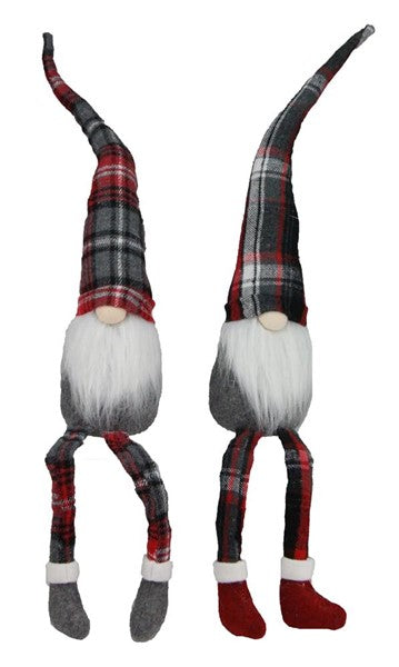 Set of 2 Plaid Sitting Gnomes (17.5 Inch)