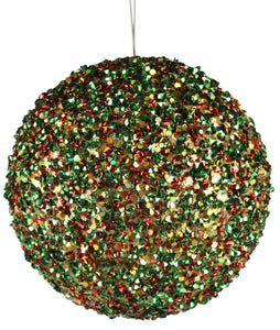 Round Ball Glitter Ornament: Green Red Gold 3 Inches (80 mm) Wide - Dozen Pack 12 - Gold Loop Hanger Attached