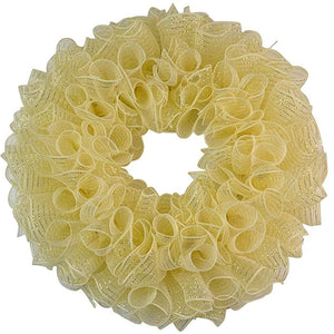 Plain Wreath Base Already Made - Mesh Everyday Wreath to Decorate DIY - Starter Add Bow, Ribbons on Your Own - Premade (Metallic Ivory/Gold)