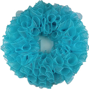 Plain Wreath Base Already Made - Mesh Everyday Wreath to Decorate DIY - Starter Add Bow, Ribbons on Your Own - Premade (Metallic Turquoise)