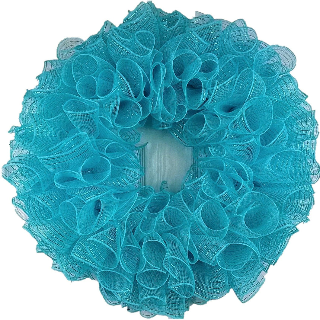 Plain Wreath Base Already Made - Mesh Everyday Wreath to Decorate DIY - Starter Add Bow, Ribbons on Your Own - Premade (Metallic Turquoise)